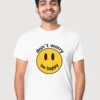 dont worry be happy quotes white printed tshirt smiley t shirt for men india