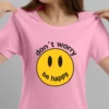 dont worry be happy smiley light pink t shirt women and men online india